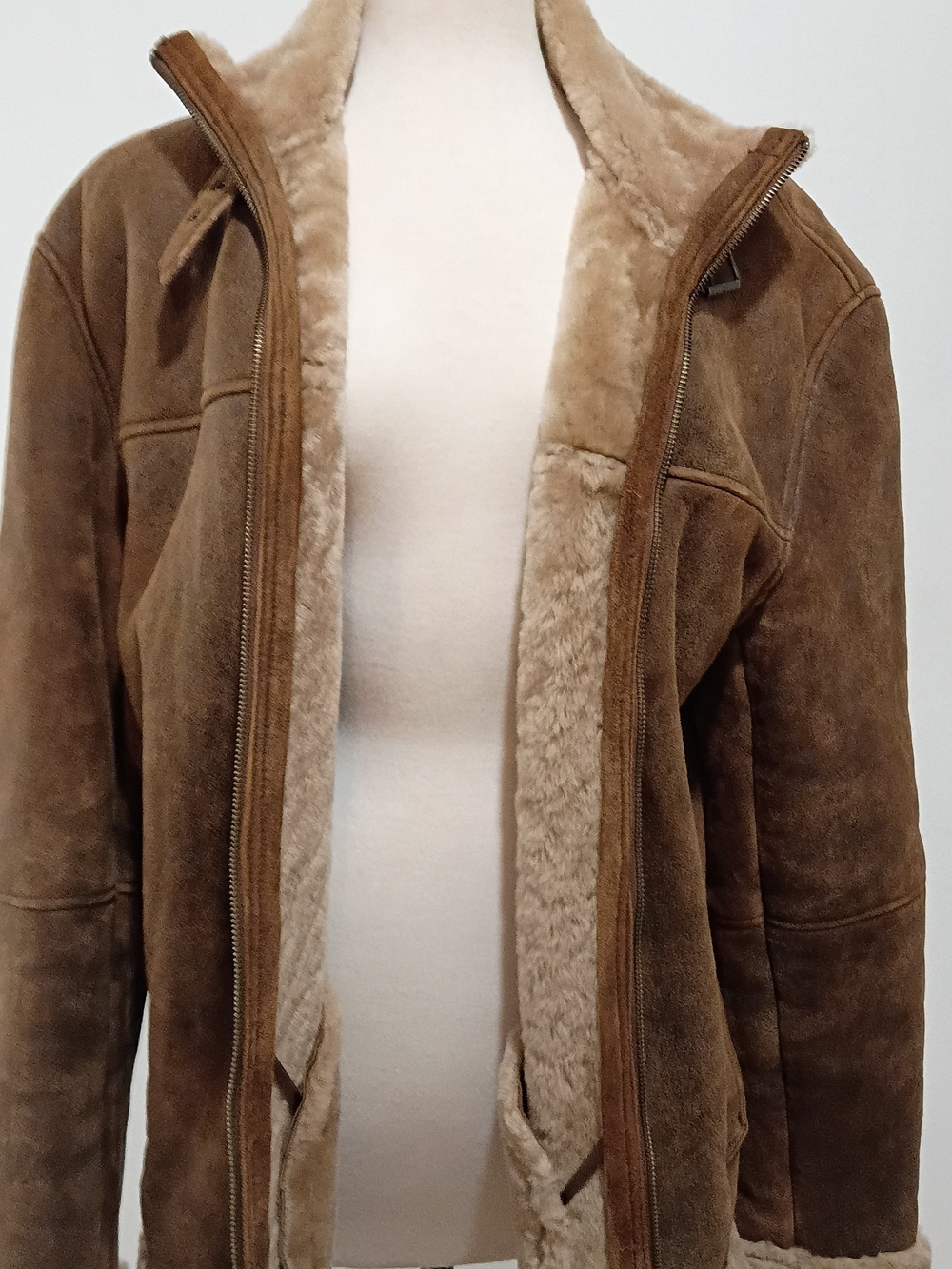 Sundance Brown Suede Shearling-Lined Puffer Coat